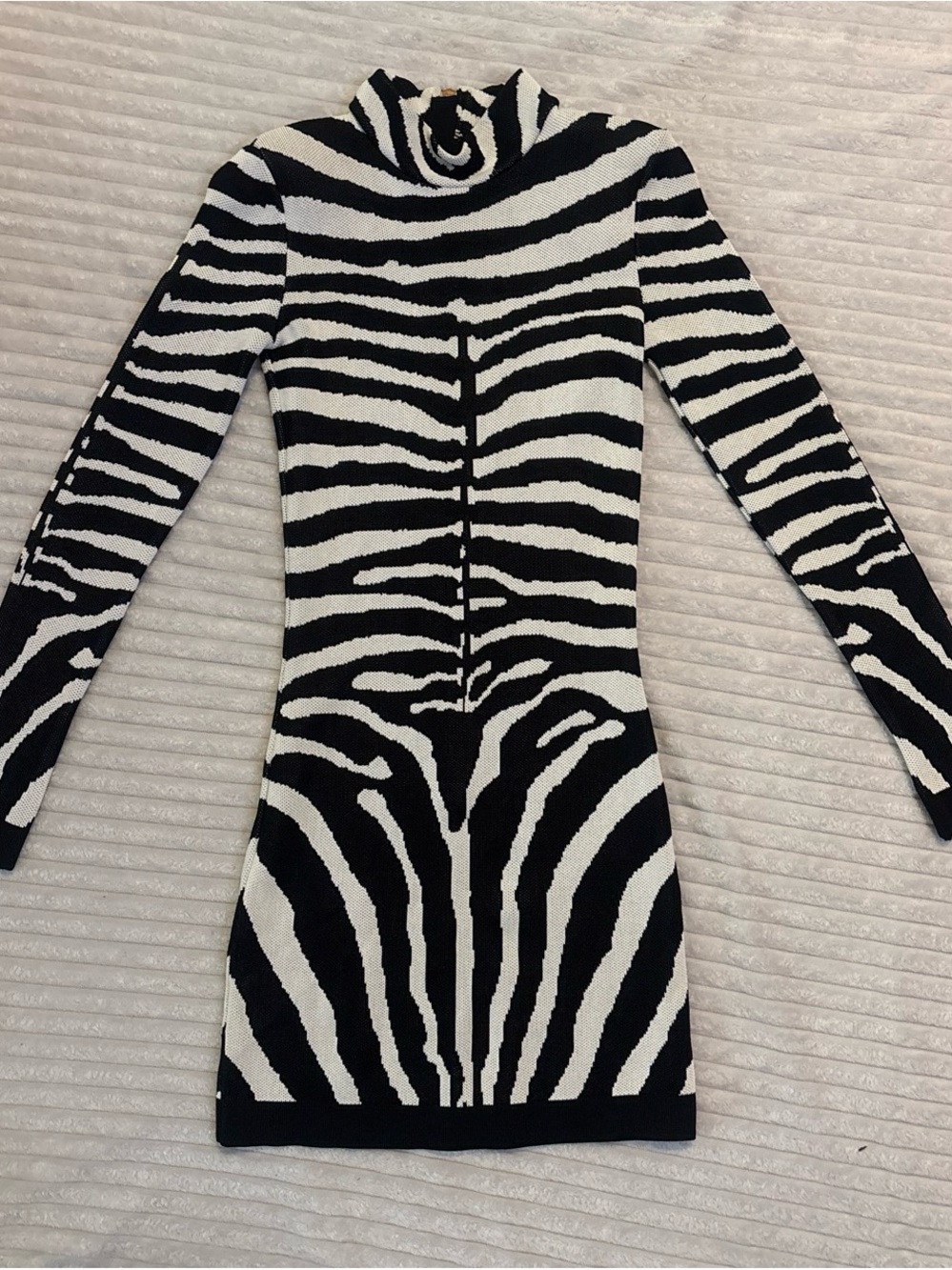 Balmain Black and White Zebra-Print Mini Dress
